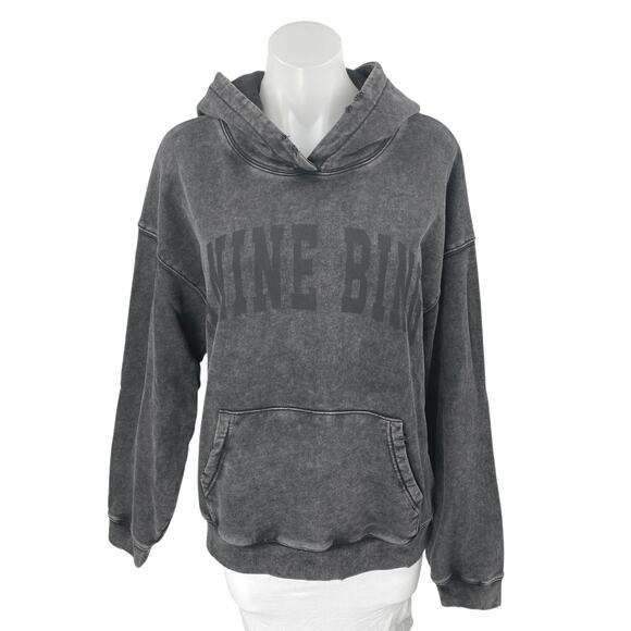 Anine Bing Black Washed Logo Long Sleeve Hoodie Hooded Sweatshirt Top Size M - Picture 1 of 5